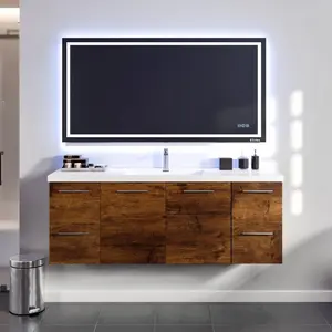 Axel 59 in. Rosewood Wall Mount Single Sink Bath Vanity with Acrylic Top and Integrated Sink