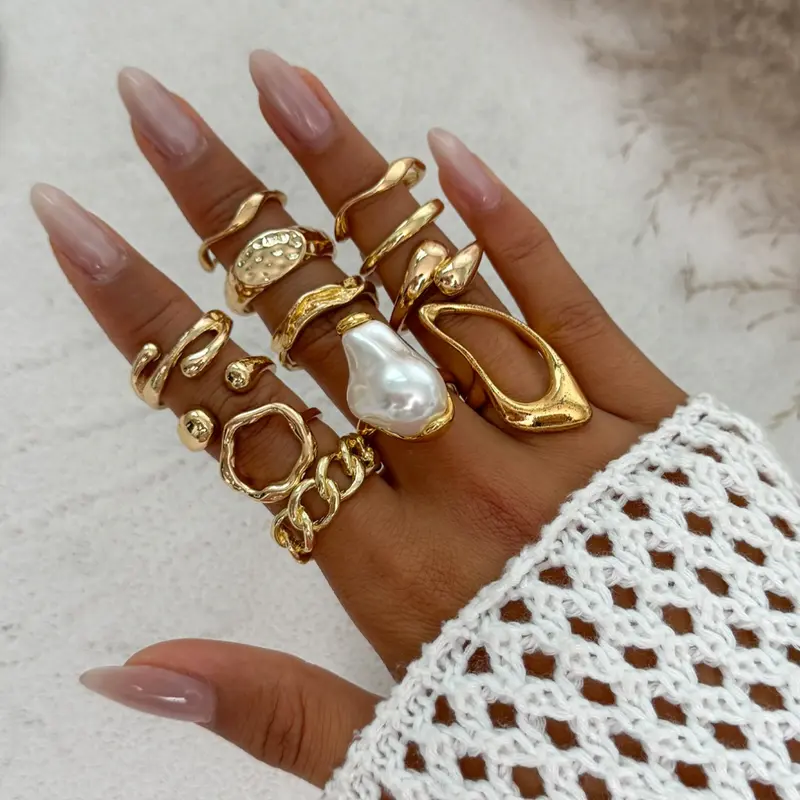 Women's Geometric Rings Set, Stacking Ring Set, Stackable Rings, Zinc Alloy Jewelry for All Seasons, Casual Style Daily & Party Wear, Elegant Gift for Women