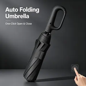 Automatic Folding Umbrella for Men-Women, 1-Click Open & Close, Ring Handle, Windproof, Waterproof, Compact Portable Home Supplies Umbrella