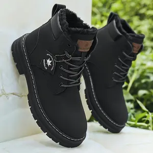 Thick Sole Warm Winter Snow Boots -  Plush Lined Versatile Outdoor & Work Boots, Fashionable Motorcycle Style in Solid Color