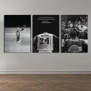 Set of 3 Kobe Bryant Motivational Poster - Inspirational Wall Art, Black & White Basketball Print, Sports Art Decor, Motivational , framed and unframed  Posters
