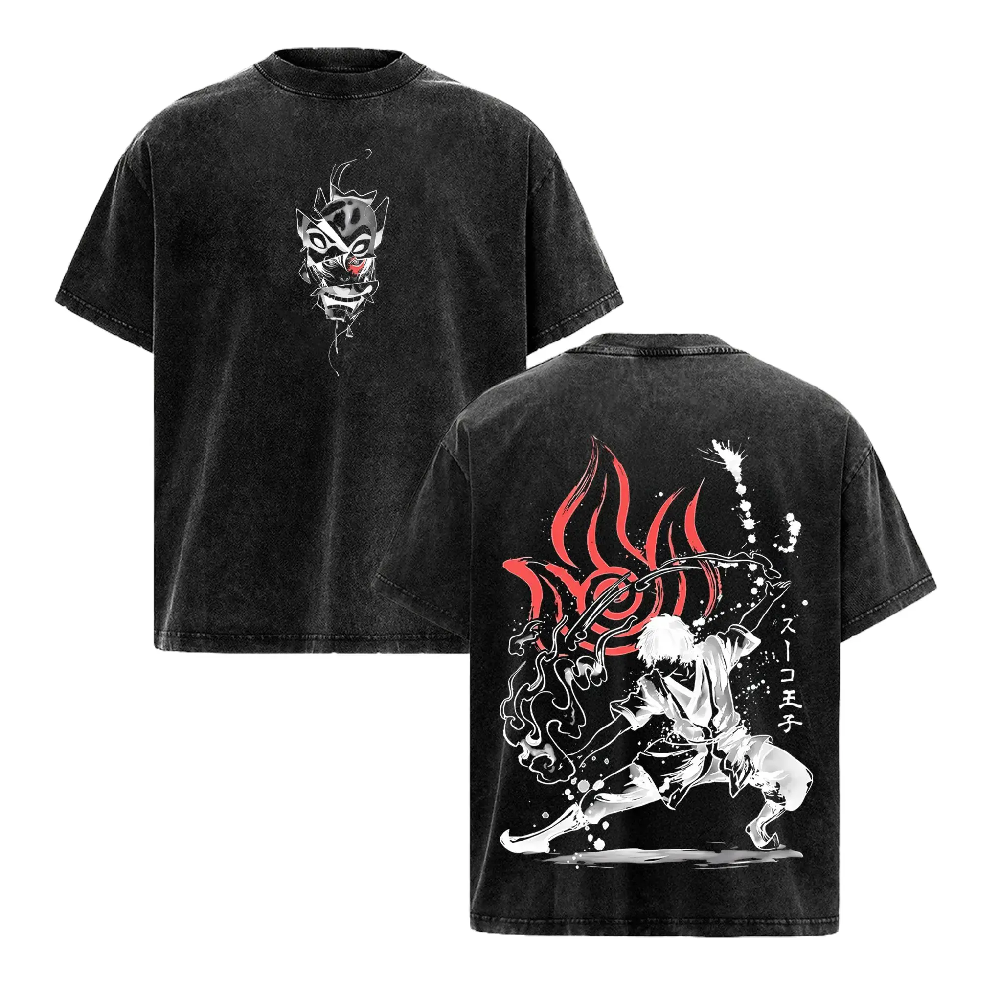 Avatar The Last Airbender Zuko Anime Graphic Tee, Vintage Washed Heavy Cotton Oversized Streetwear,Fire Nation Redemption T-Shirt for Men Women,Y2K Retro Anime Merch Top 90s Graphic American Casual Short Sleeve Tee,Gym & Streetwear |   Anime Washing T-Shi