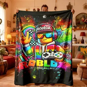 Roblox Game Player Graffiti Flannel Throw Blanket, Cozy Soft Lightweight Warm, Bedroom Holiday Decor, All Seasons, Bed Sofa Office Camping Travel