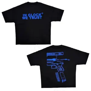 IN GLOCK WE TRUST Letter Print T-Shirt, Fashion Brand Oversized Cotton Short Sleeve Shirt, Urban Streetwear Graphic Top for Men Women, Loose Casual Crew Neck Summer Tee, High Quality Everyday Outfit