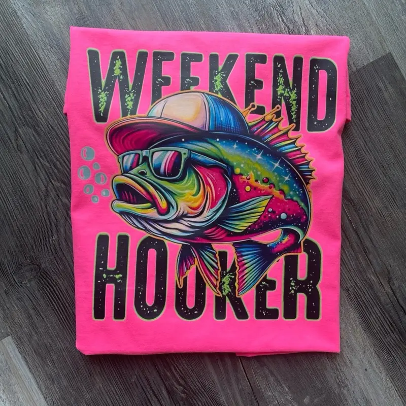 Top Women's Weekend Hooker Graphic Tee in Neon by Comfort Colors for Fishing - Womenswear