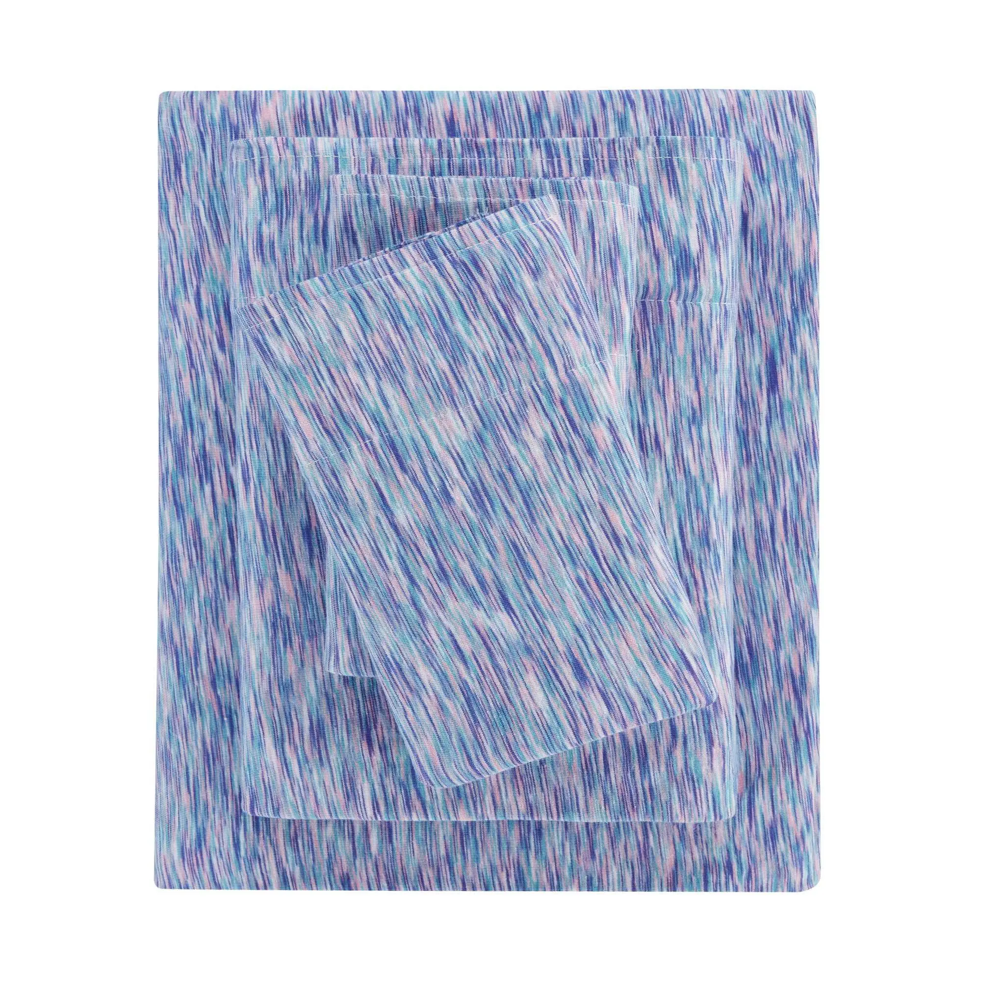 Mainstays 100% Cotton Extra Soft Jersey Bed Sheet Set, Queen, Blue Crackle, 4 Pieces