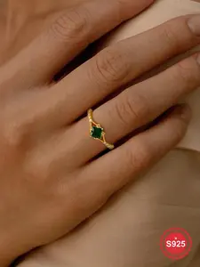 S925 Sterling Silver Vintage Rhombus Artificial Zirconia Ring, Elegant Jewelry for Women, Trendy All-match & Exquisite Jewelry for Birthday Gift, Solitaire Stackable Rings, Vintage Inspired Ring, Unique Rings