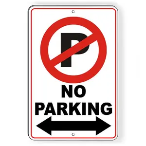 Aluminum Double Arrow No Parking Sign with 24/7 Towing Warning for Home Driveway Garage
