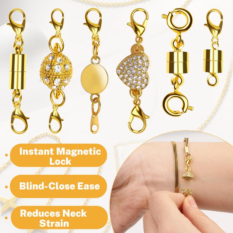 12 Pack Magnetic Necklace Clasps and Closures Necklace Jewelry Extender with Strong Magnet Magnetic Gold and Silver Plating Gift Stainless Steel Charm
