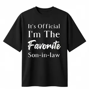 Men's "Favorite Son-in-Law" Letter Pattern Round Neck Short-Sleeved T-Shirt Classic Cotton Dark Blue Breathable Stylish Casual Top