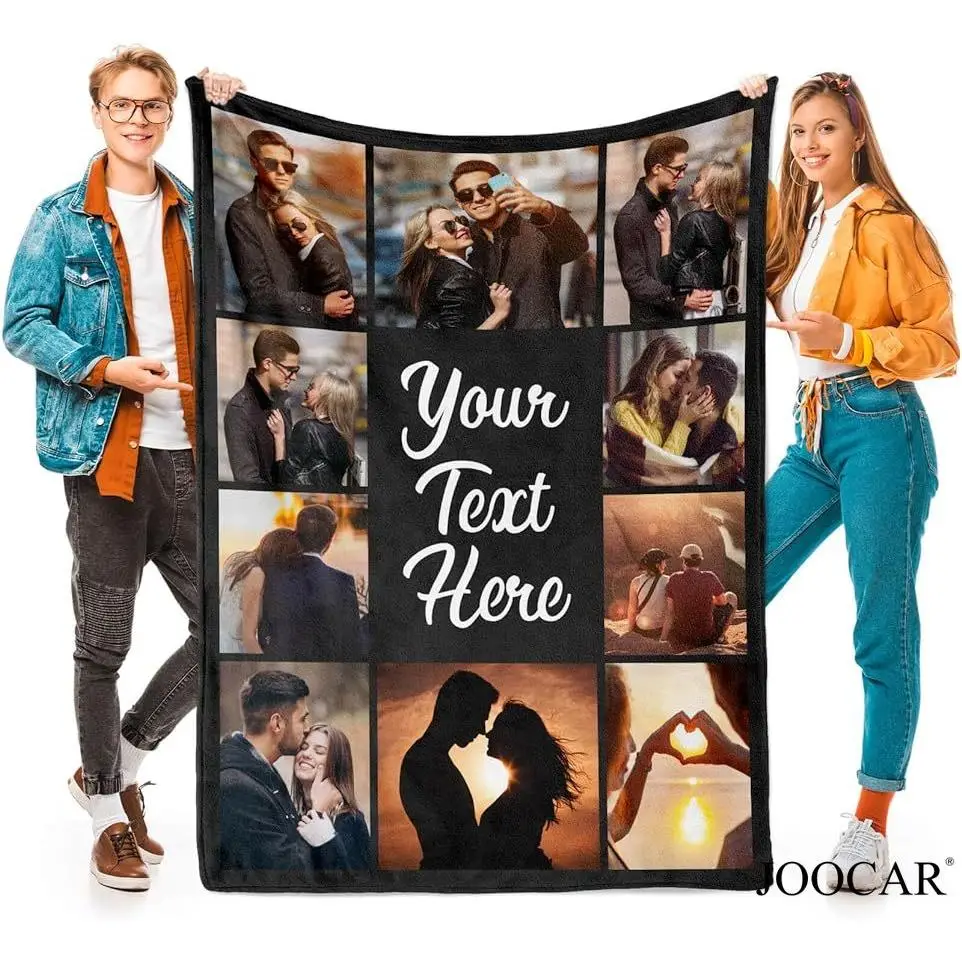 JOOCAR Custom Blanket with Picture Customized Blanket and Thows Personalized Blanket Customizable Blanket Photo Blankets Customize for Valentines Day