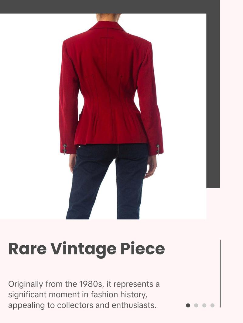 1980S JEAN PAUL GAULTIER Red Wool Very Rare Jacket With Leather And Oversized Safety Pin Details