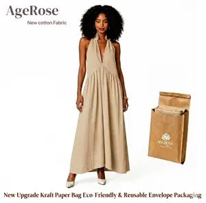 （live)AgeRose Women's Cotton Casual Dress - Deep V-Neck Sleeveless Relaxed-Fit Maxi Sundress, Breathable Soft Elegant Casual Wear, Pockets, Eco-Friendly Kraft Paper Gift Packaging, Graduation Prom Dress