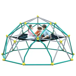 13ft Geometric Dome Climber Play Center for Kids, Rust-Resistant UV-Protected Steel Climbing Tower with Hammock, 1000 LBS Weight Capacity