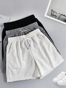 Women's Lightweight Summer Shorts Set, Elastic Drawstring Waistband, Loose Breathable Polyester Gym Shorts, Drawstring Athletic Shorts for Running Gym Casual Wear