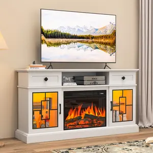TV Stand with Electric Fireplace, 60" Modern Entertainment Center, TV Console Cabinet for TVs Up to 70"