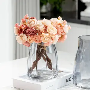 Ranunculus Artificial Flower 18 Pcs Pink Silk Ranunculus Wedding Bouquet Engagement Centerpieces Arrangements Bridal Shower Decorations Home Decor,  Pink