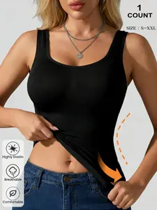 Women's Seamless Wide Shoulder Strap Shapewear Tank Top, Minimalist, No Padding, Comfortable Support, Elastic, Skin-Friendly, Perfect Casual Inner Layer