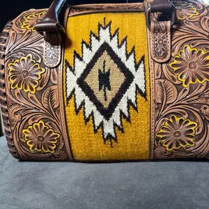 Hand tooled leather and Aztec saddle blanket medium speedy