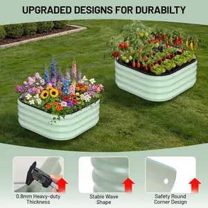 2-piece set of galvanized raised garden beds, 2x2x1 FT outdoor raised planting beds, square and round planting box raised beds, rubber edge decoration, for vegetables, flowers, and herbs