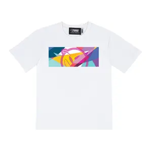 YUMS Fruit Punch Tee - White Crewneck T-Shirt with Colorful Geometric Screen Print - Soft Breathable Cotton - Casual Streetwear Style - Menswear Top Tshirt