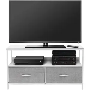 Sorbus Furniture Collection TV Stand - Faux Wood Top Surface, Foldable Fabric Drawers, Lightweight Steel Frame, Suitable for TVs Up to 38 Inches