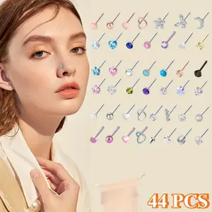 44 Pcs Nose Rings Studs Nose Rings for Women Nose Piercings Jewelry Surgical Stainless Steel Nose Studs Moon Star Heart Butterfly Hypoallergenic Body Piercing Jewelry for Women Men