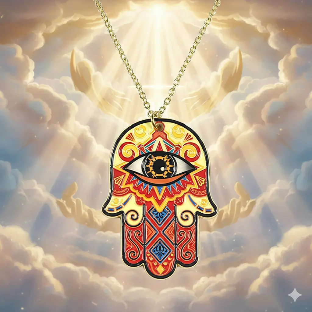 Unisex Hamsa Hand Evil Eye Thanksgiving Necklace - Classic Limited Edition Vintage Long Metal Pendant Chain Jewelry Necklaces, Lucky Protection Charm Against Evil Eye, 2.35g, 26cm Chain & Link Design, Costume Jewelry for Collectors Daily Wear, Protection