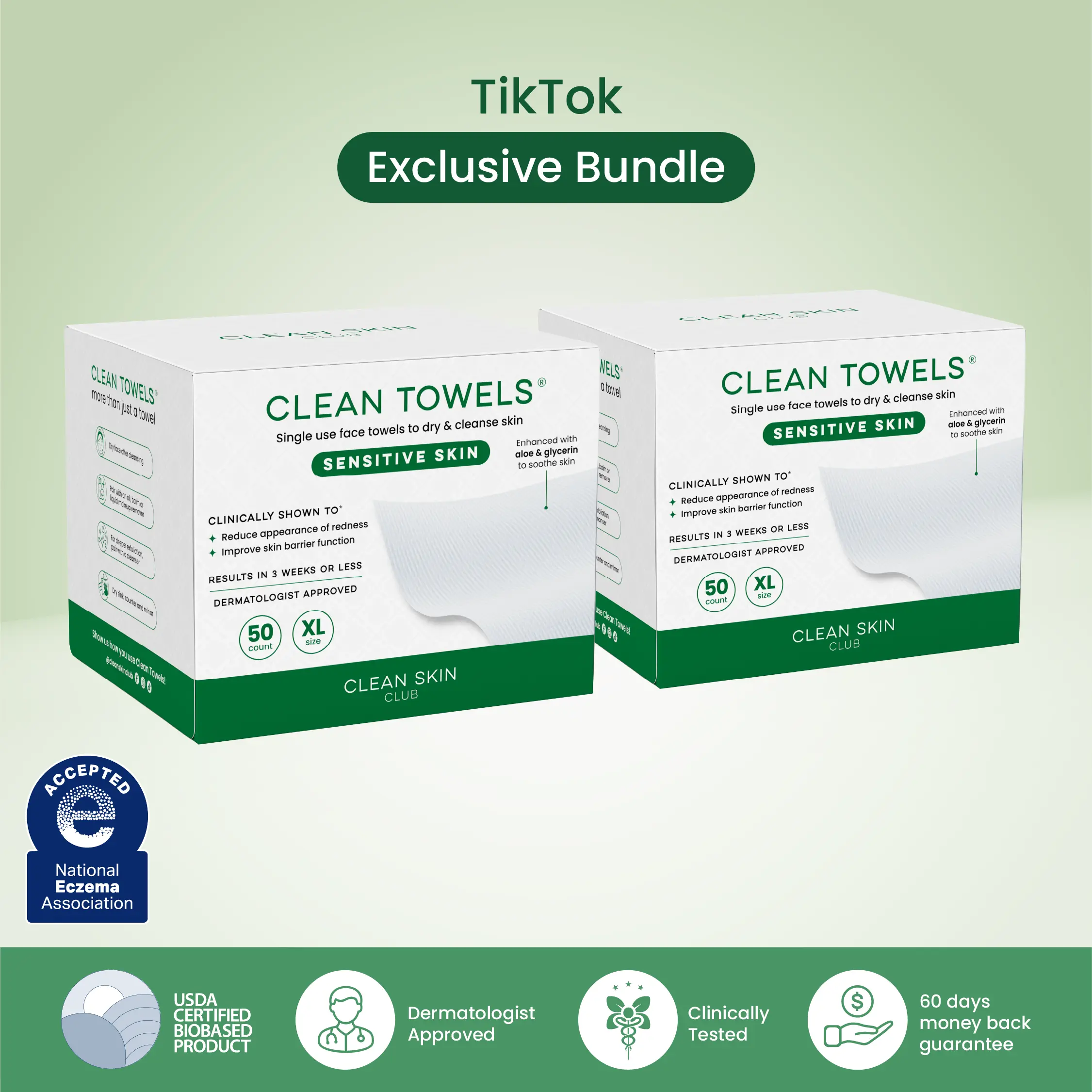 Clean Towels Sensitive Skin XL - 100 count - 2 Pack Disposable Wipes Single Use