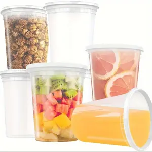 Food Storage Container, 5 Counts Clear Food Fruit Storage Box with Lid, Leak Proof Lids, Leakproof Soup Noodle Storage Box, Kitchen Storage Organizer, Utensils, Plastic Containers Set