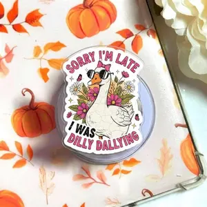 Retro Pink Sorry I’m Late MagSafe Phone Grip, Sassy Goose Coquette Pop Socket, Preppy Boho Floral Bow Magnetic Holder for iPhone Kindle Gift