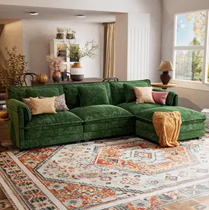 【2 Packages Shipping】ABCASA 113" Modular Sectional Sofa, Comfy Cloud Modern Couch, L Shaped Deep Seat Sofa Couches for Living Room, 4-Seater Modern Sofa with Movable Ottoman, DIY Combination, Chenille, Living Room Furniture