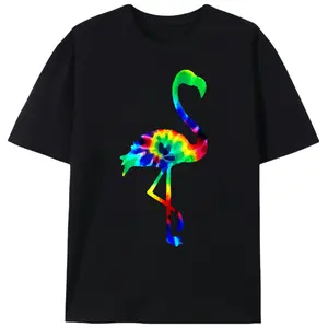 Men's Cotton Knit Short-Sleeve Casual Tie Dye Flamingo Print T-Shirt, Tropical Vacation Top
