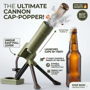 Cool Tactical Mortar Bottle Opener, Automatic Hands-Free Beer Opener, Creative Cap Launcher, Great Party Gadget for Adults