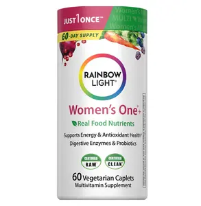Rainbow Light Womens Multivitamin One + | 60 Caplets | Supports Energy & Antioxidant Health | Real Food Nutrients, Digestive Enzymes & Probiotics