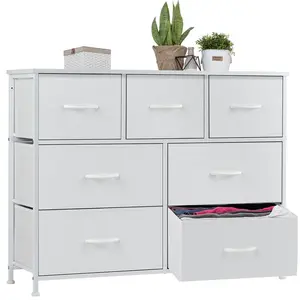 Drawer Dresser Organizer Storage Drawers Fabric Storage Tower with 7 Drawers, Chest of Drawers with Fabric Bins, Steel Frame, Wood Top