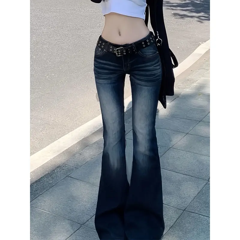 , New Autumn/Summer Style for Petite Women, Slim-Fit High-Waist Stretch Washed Floor-Length Trousers, Fashionable Slim-Fit Flared Long Pants for Women