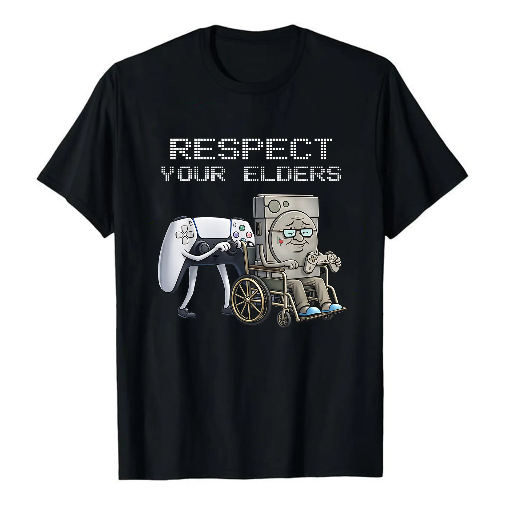 Unisex Funny Retro Gamer Wheelchair Graphic T-Shirt, 100% Soft Cotton Casual Tee Vintage Console Old School Gaming Lover Gift, Unique Humor Design Shirt