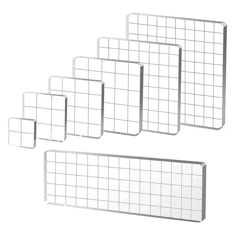 7 Pieces Acrylic Stamp Blocks, Clear Stamp Blocks Acrylic Blocks for Stamping Tools Set with Grid Decorative