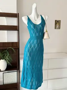 Women Casual V-Neck Solid Color Crochet Split Hem Dress, all white Summer butter yellow Back to School fall women clothes autumn (Pattern Randomized)