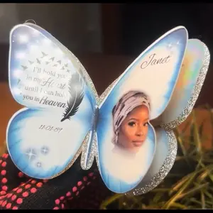 Personalized Butterfly Pin/Button with Heartfelt Message and Custom Photo for Memorial Gifts