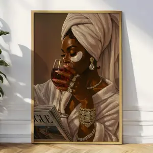 Luxury Black Woman Wall Art UNFRAMED, Old Money Aesthetics, Stylish Black Woman Bathroom Wall Art Modern Fashionable Glamour Chic Illustration Decor