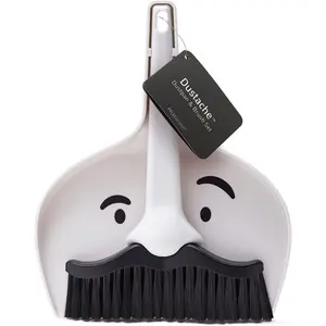 Small Dustpan and Brush Set with Mustache Design, Mini Broom and Dustpan Set for Home & On-The-Go