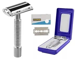 Twist Open Butterfly Safety Razor + 5 Double Edge Blades Classic Shaving Set