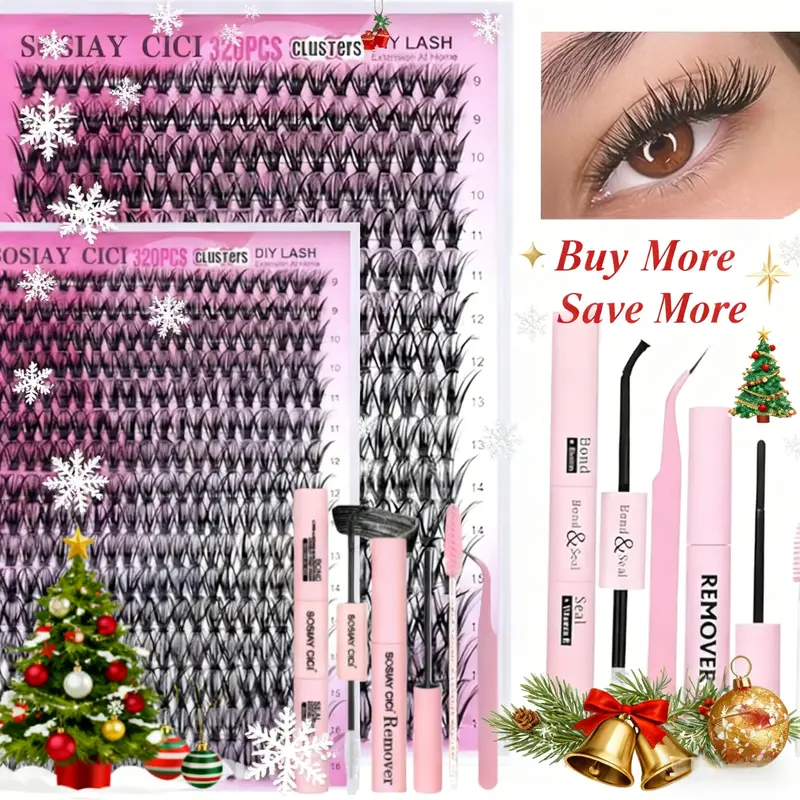 DlY Eyelash Extension Kit Summer Style,320 Pcs D Curl Clusters Individual FalseEyelashes, Mixed 9-1ómm, with LashBond & Seal, Eyelash Tweezers, EyelashRemover, Eye Makeup EnhancementProducts,Dly Lash Extensions at Home,Mother's Day Gift