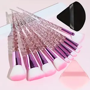 YZiMeng 10pcs Professional Makeup Brush Set + 2 Triangle Sponges, Oval, Fragrance-Free, Nylon Bristles, ABS Plastic Handles, All Light Beige Types, Portable, for Powder, Blush, Eyeshadow, Contouring, Vegan Brushes, Synthetic Makeup Brushes, Ethically Made