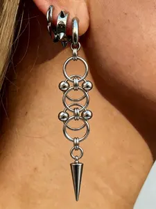 1 pair of silver rivet pierced handmade chain mail earrings, stainless steel waterproof women's jewelry, fashionable Y2K punk style jewelry, party jewelry