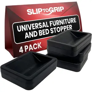 4-Pack Bed and Furniture Stoppers to Prevent Sliding - Wheel Stopper for Furniture and Bed Frame Wheel Stoppers - No Slip Stopper for Chairs, Desks, Sofas - Protects All Floors - Black