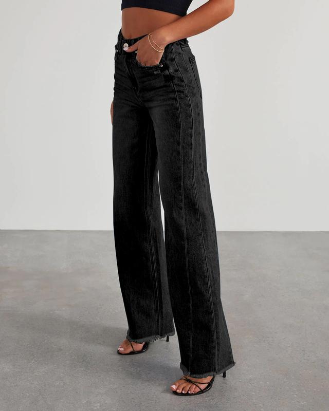 USBoutique Chic Women's Fashionable Cute Wide Leg Jeans Flowy High Waisted Strechy Raw Hem Zimbaplatinum Denim Pants(2 or 3 for fs) USBoutique Chic Women's Fashionable Cute Wide Leg Jeans Flowy High Waisted Strechy Raw Hem Zimbaplatinum Denim Pants(2 or 3 for fs)