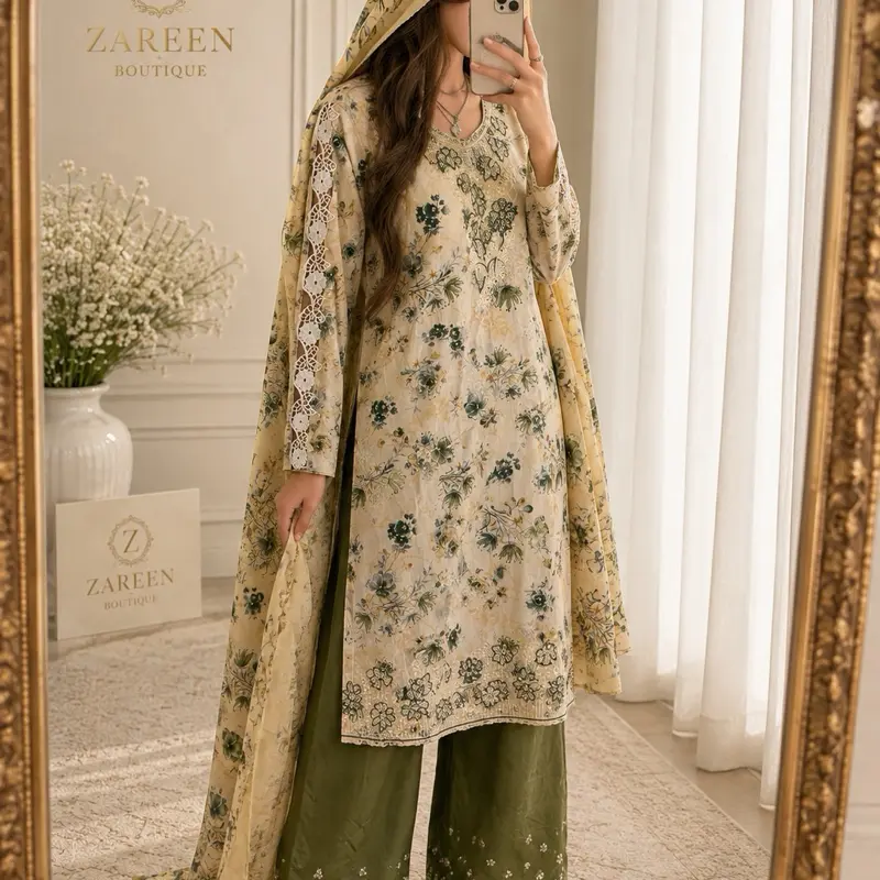 Zareen Boutique Elegant Orange Punjabi Suit - Three-Piece Satin Fabric with Delicate Detailing and Beautiful Stitching, Size L